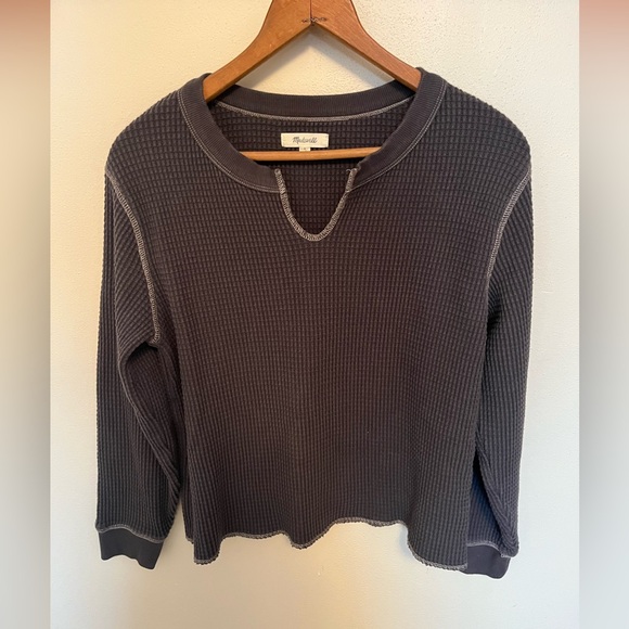Madewell Waffle Split Neck Crop T-Shirt Thermal Top - S - Picture 2 of 5